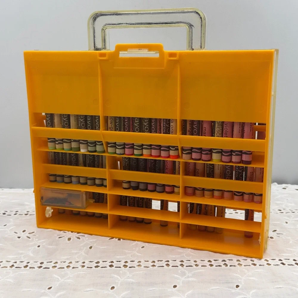 Vintage Crayola 72 Yellow Plastic Carrying Case Crayon Set Binney & Smith Retro